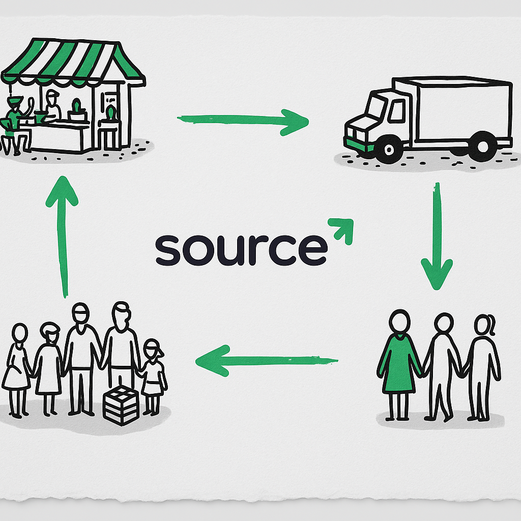 Illustration av Source-ekosystemet för e-handel