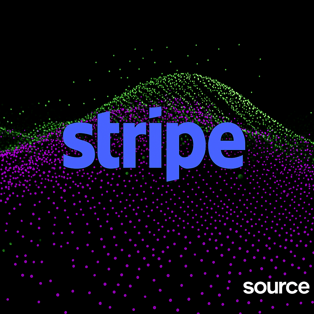 Stripe-visualisering med neonpunkter.